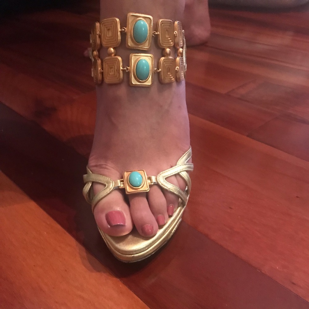Dior gold heel with turquoise stones